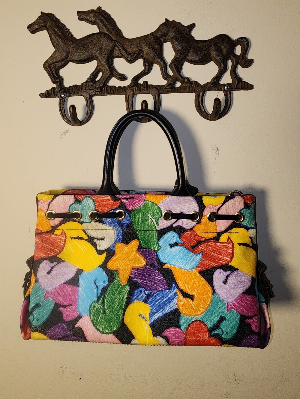 Dooney And Bourke Wonder Duck Multicolor Vintage Satchel Purse Rainbow Leather - Picture 5 of 13